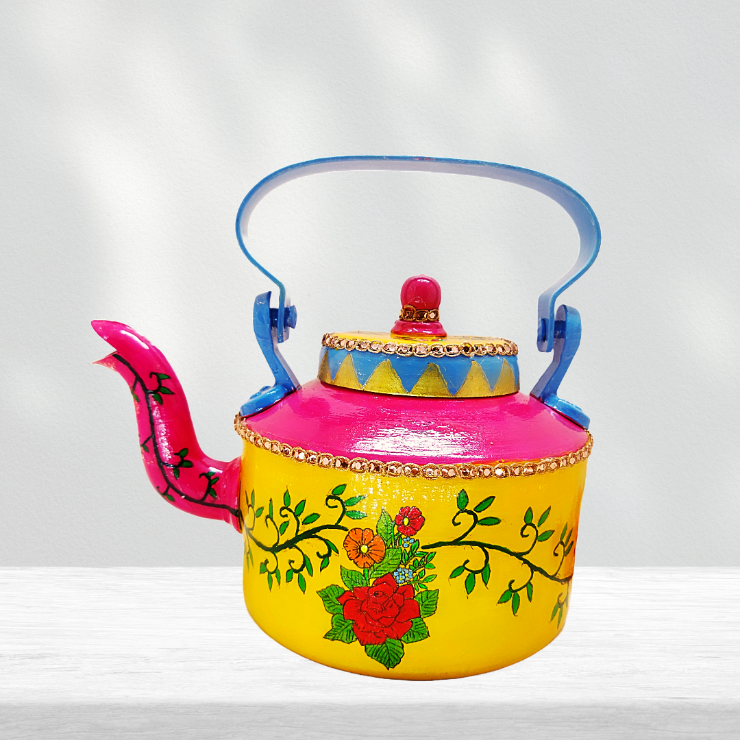 Kettle - Handpainted Flower Design with Tea Cups - Ahaeli