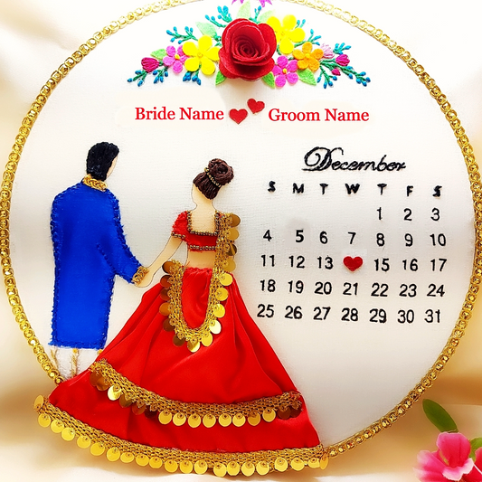 Embroidery Hoop Art - Bride & Groom Calendar - Ahaeli