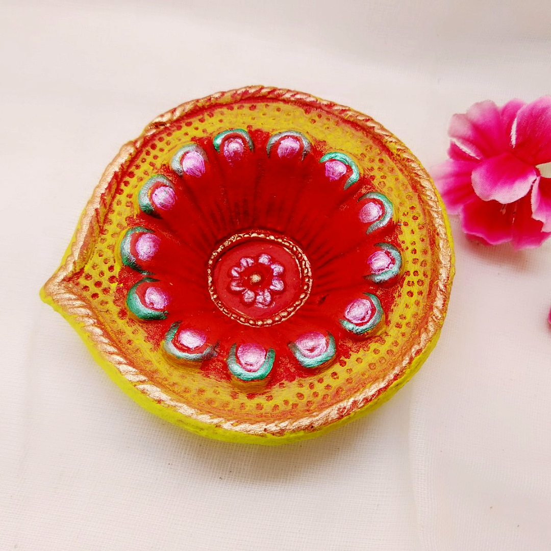Terracotta Diya - Big Floral Designer Diya - Ahaeli
