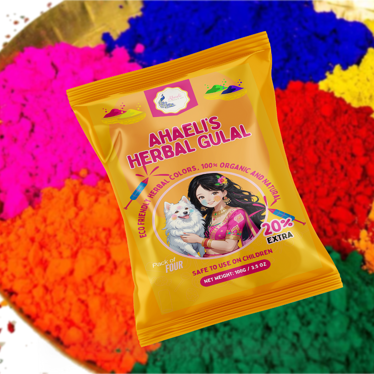 Holi Organic Colors - Herbal & Natural Perfumed Gulal (Pack of 4)