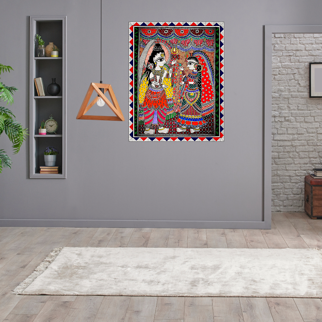 Paintings - Shiv Parvati Vivah (Mithila Art) - Ahaeli