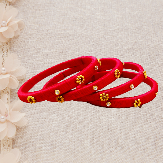 Silk Bangles - Floral Design Bangles (Set of 4) - Ahaeli