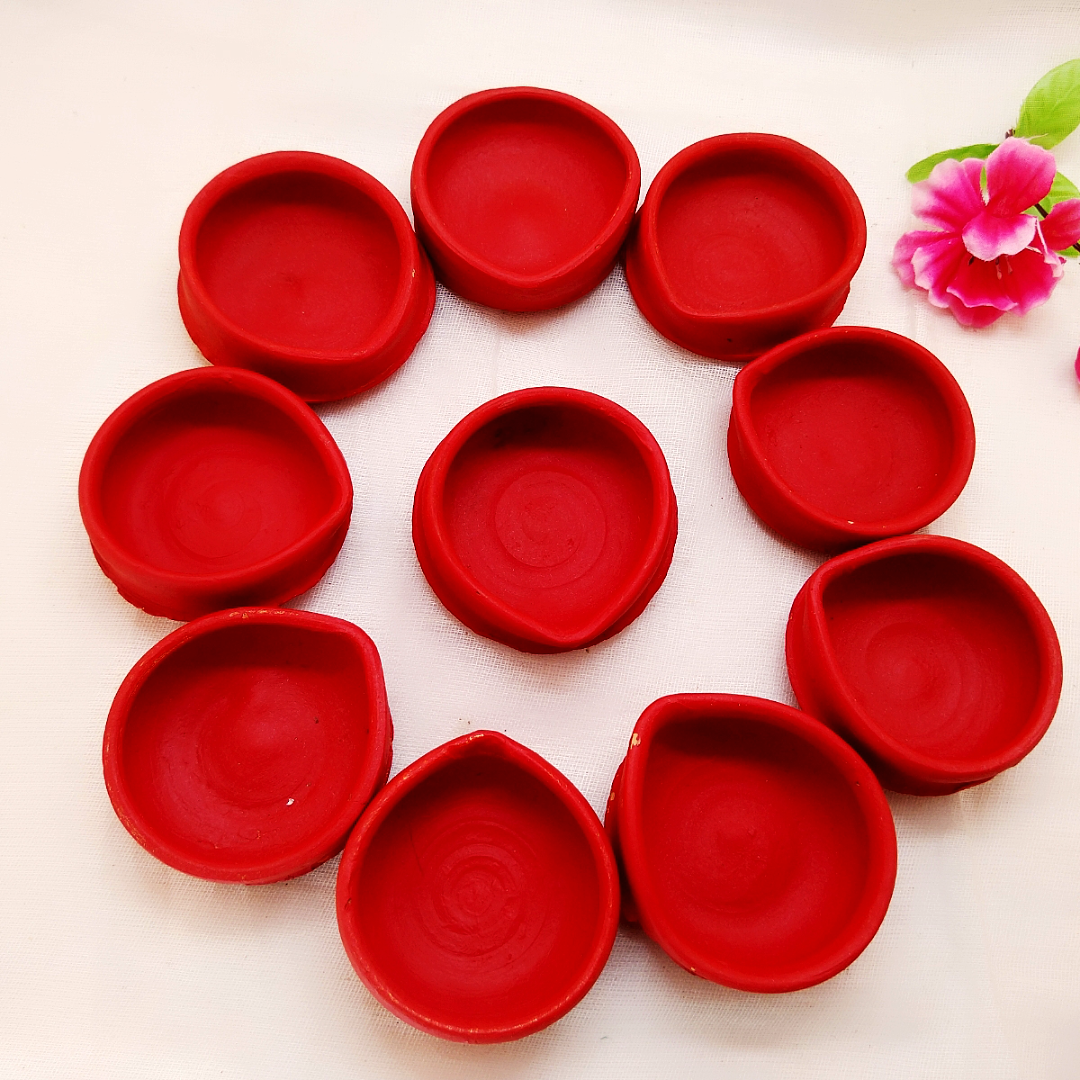 Terracotta Diya - Bright Red - Ahaeli