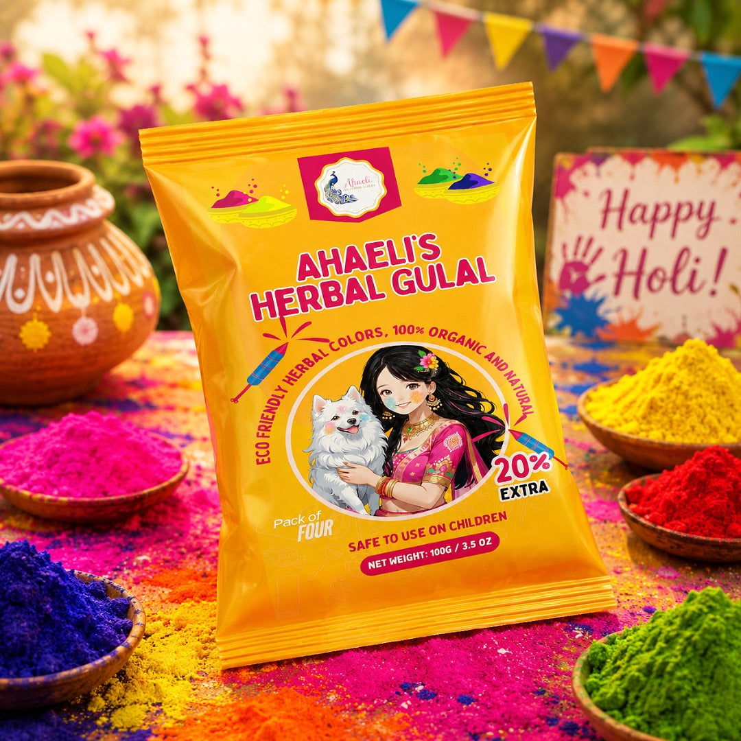 Holi Organic Colors - Herbal & Natural Perfumed Gulal (Pack of 4) - Ahaeli
