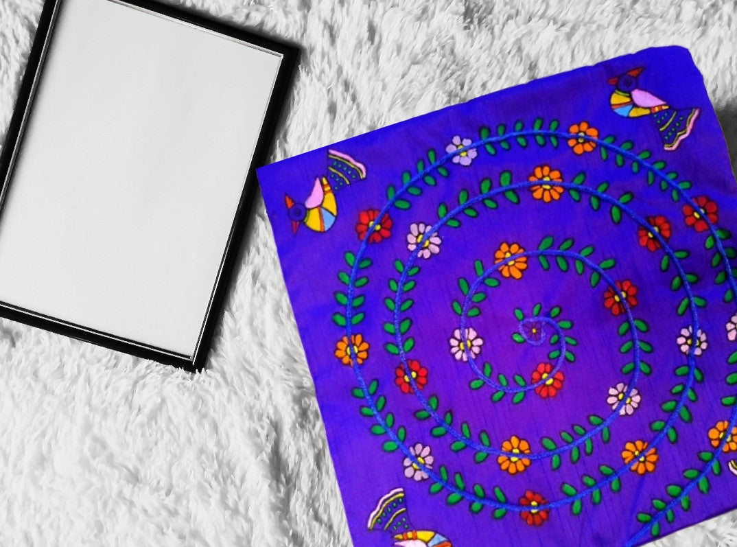 Cushion Cover - Floral Mithila Art - Ahaeli