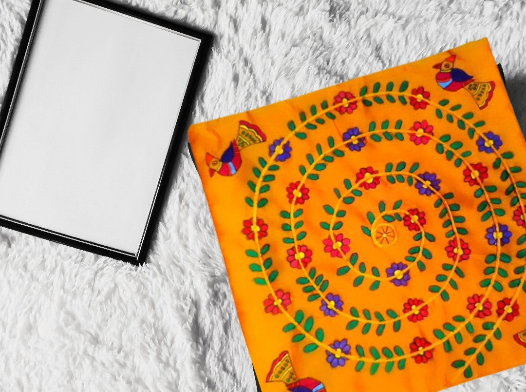 Cushion Cover - Floral Mithila Art - Ahaeli