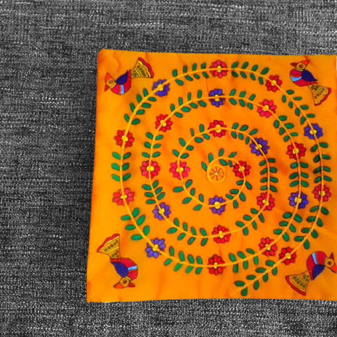 Cushion Cover - Floral Mithila Art - Ahaeli