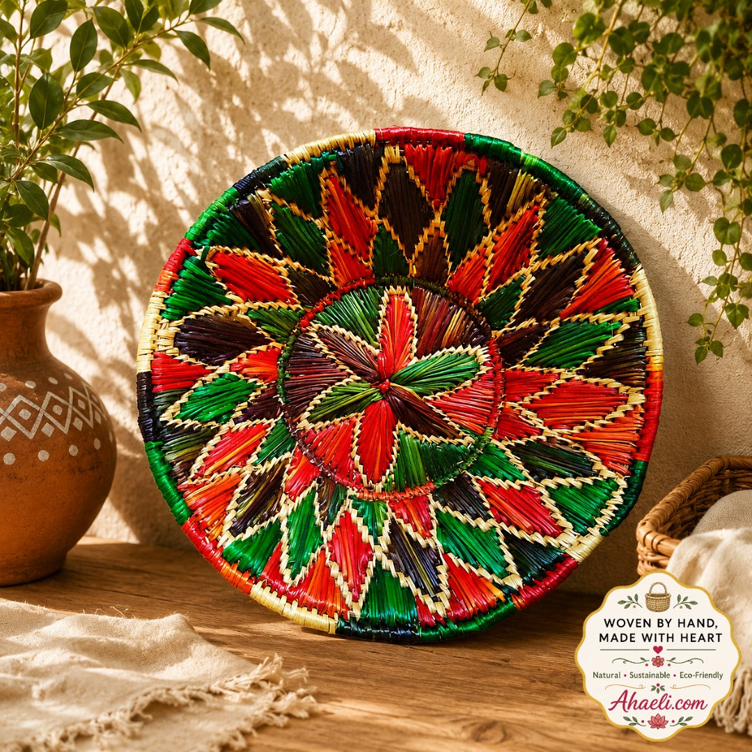 Spiral Bloom Sikki grass basket handwoven by women artisans in Bihar for sustainable home décor and wall decoration