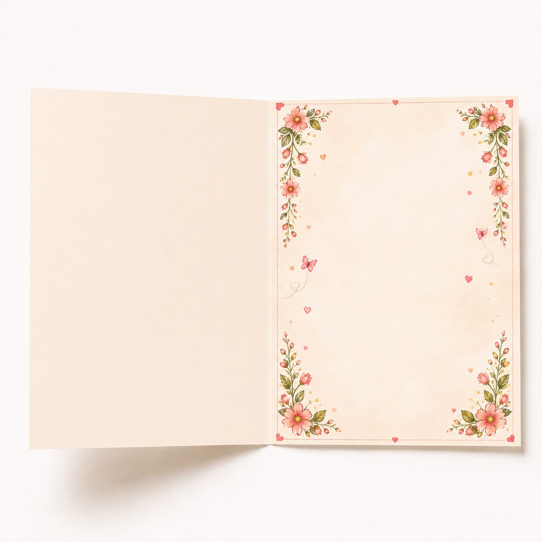 Raksha Bandhan greeting card inside with floral watercolor border and blank message space