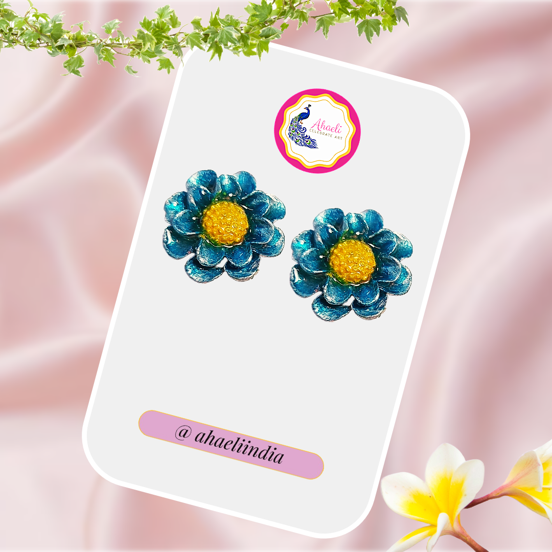 Earrings - Blue Petal Sunshine Studs - Ahaeli