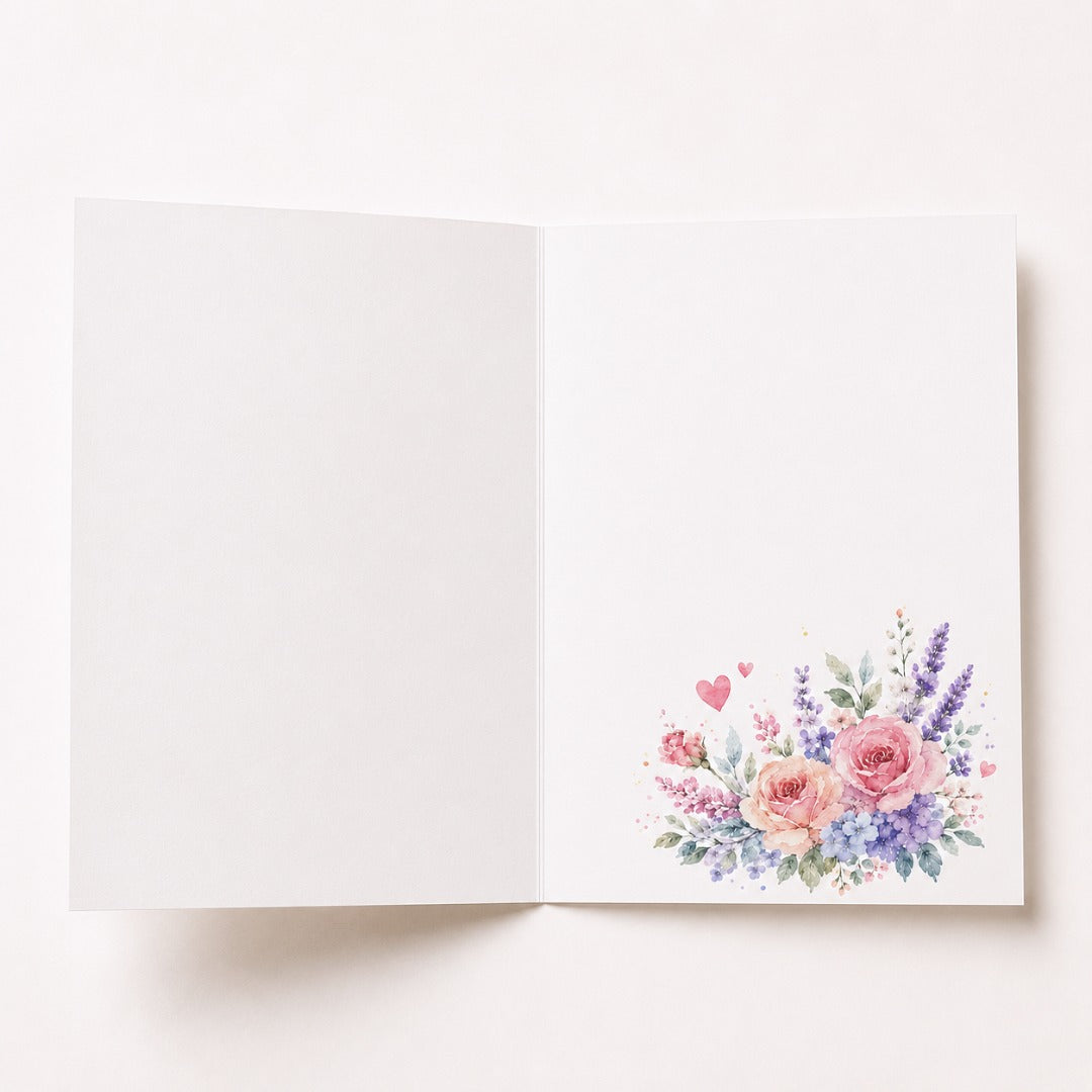 Watercolor Garden Birthday Greeting Card with blank inside and floral design
