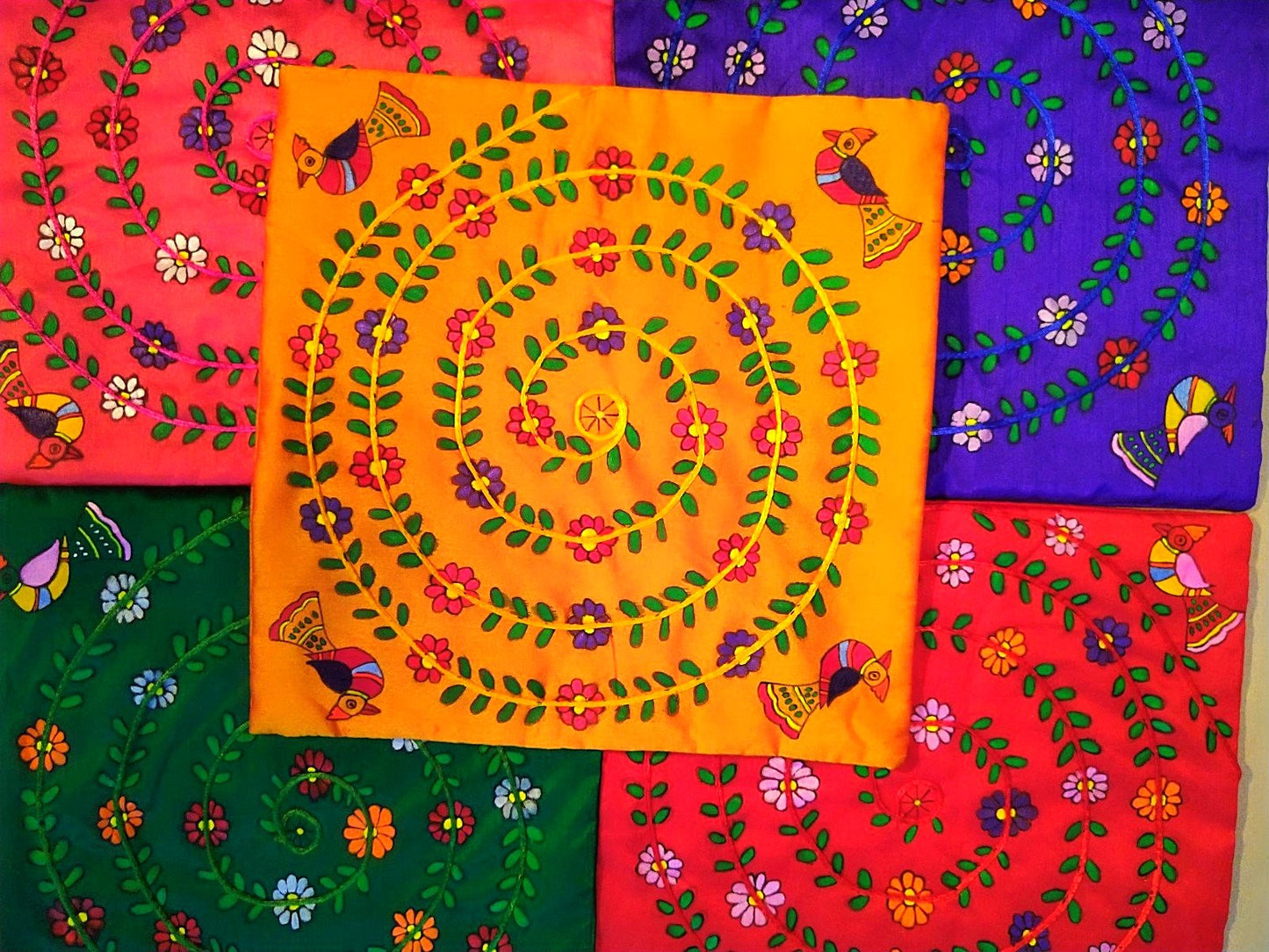 Cushion Cover - Floral Mithila Art - Ahaeli
