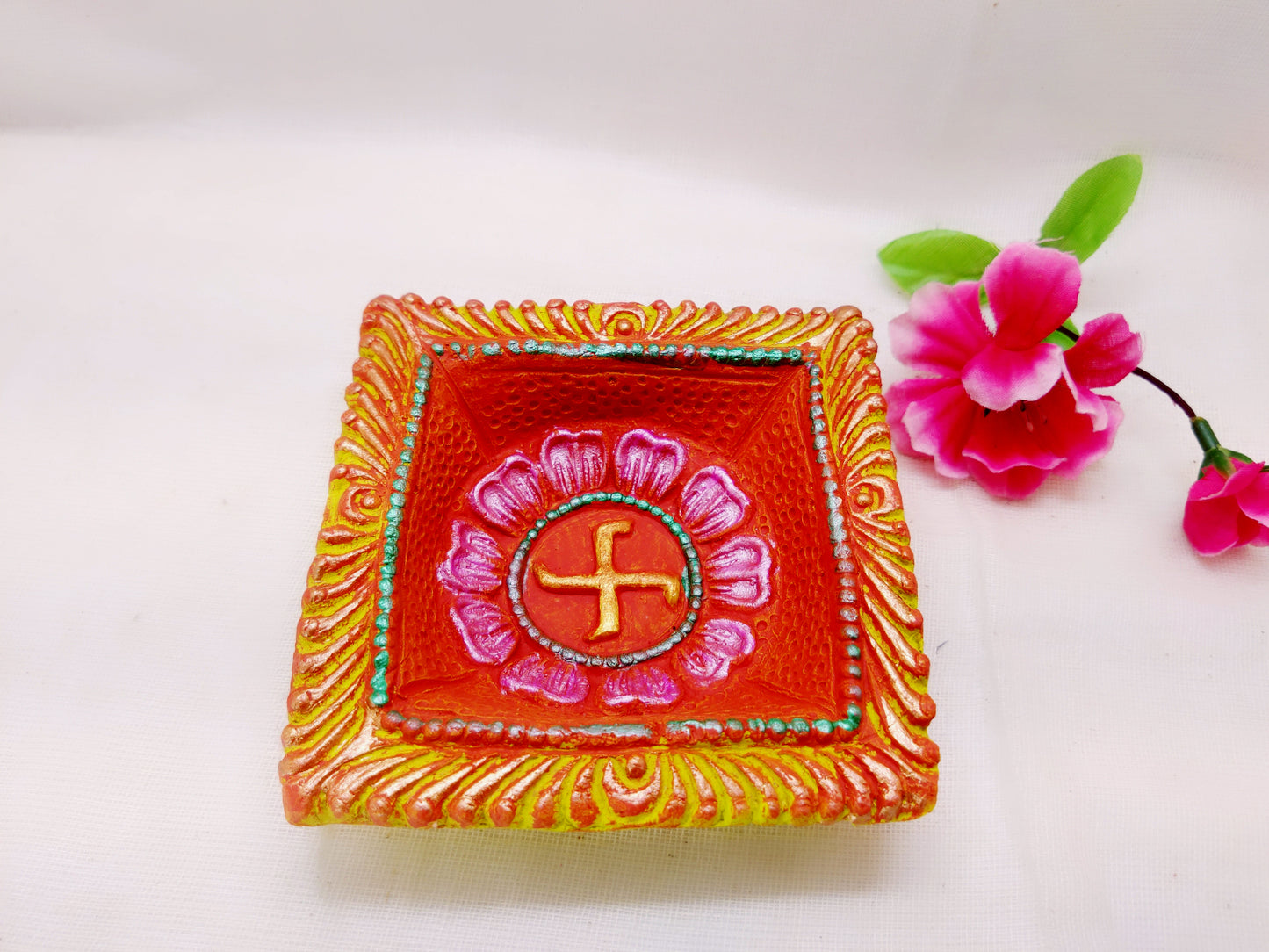 Terracotta Diya - Big Square Designer Diya (Set of 1) - Ahaeli