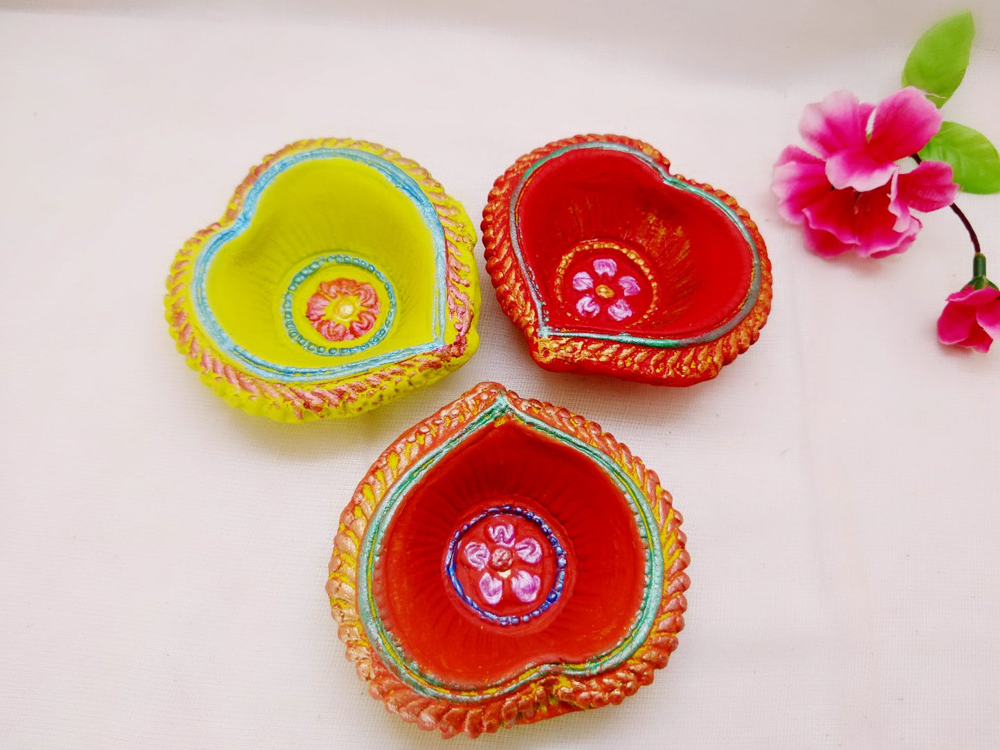Terracotta Diya - Heart Shape Designer Diya - Ahaeli