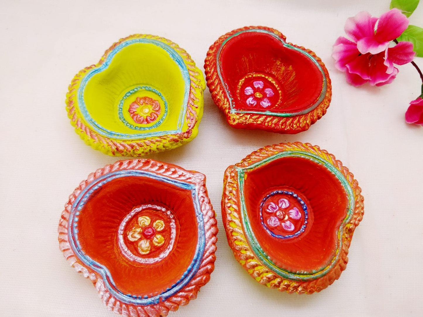 Terracotta Diya - Heart Shape Designer Diya - Ahaeli