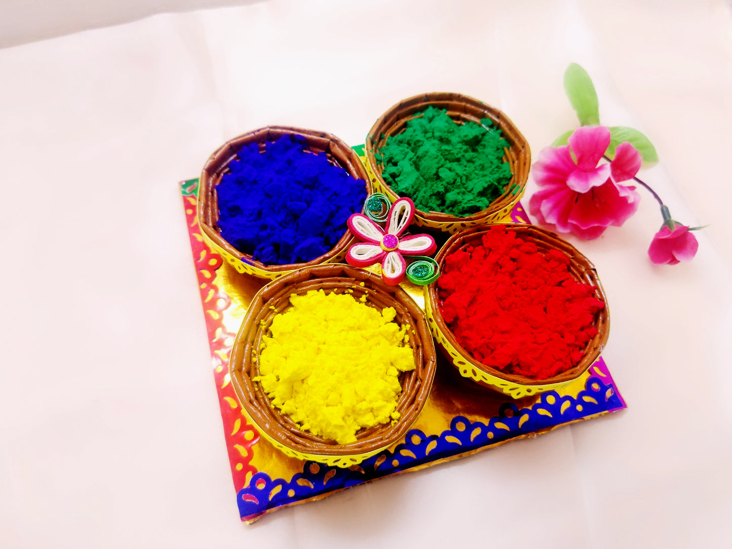 Holi Organic Colours - Pack of 4 colors (Quilled Basket) - Ahaeli