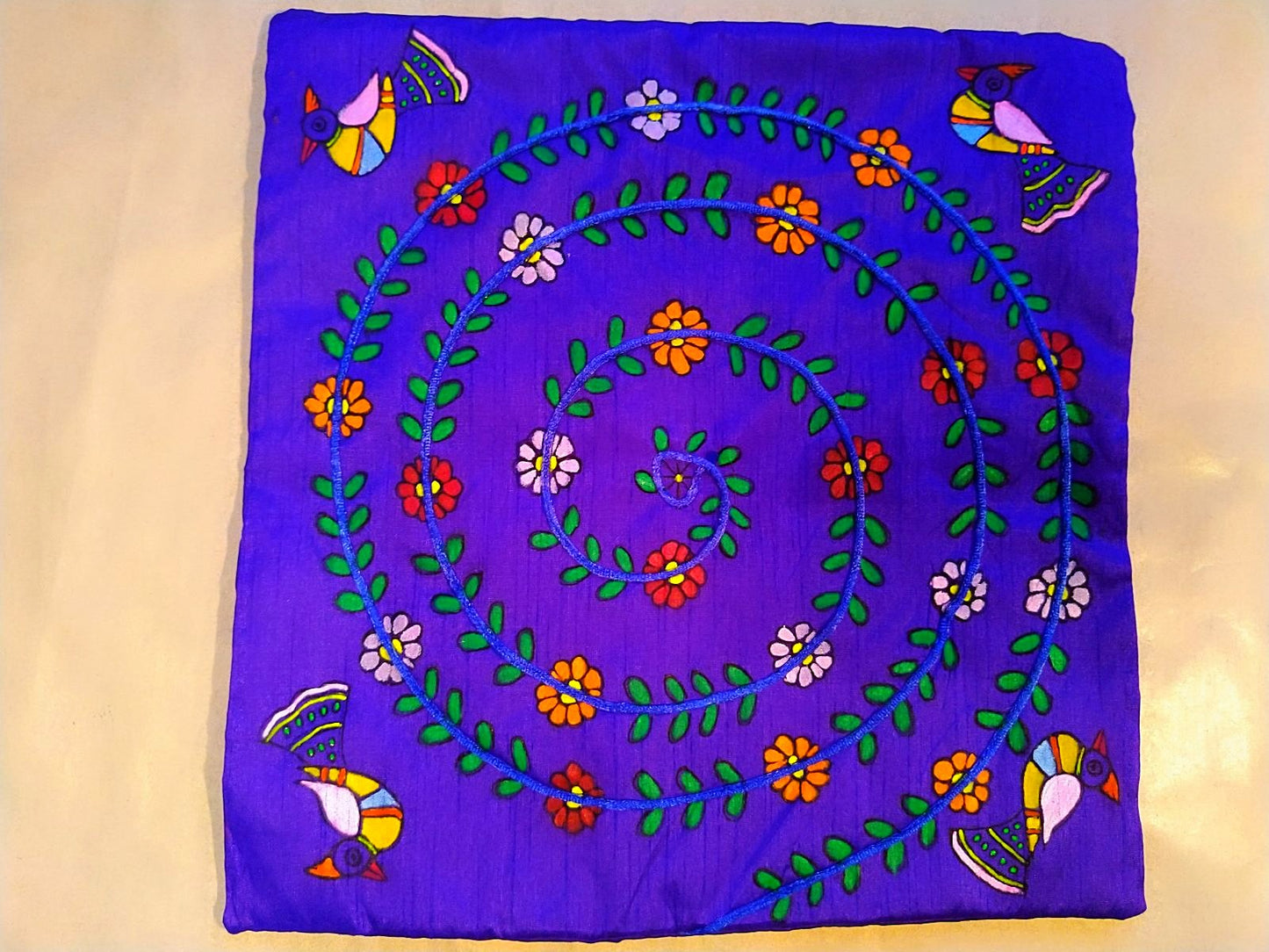 Cushion Cover - Floral Mithila Art - Ahaeli