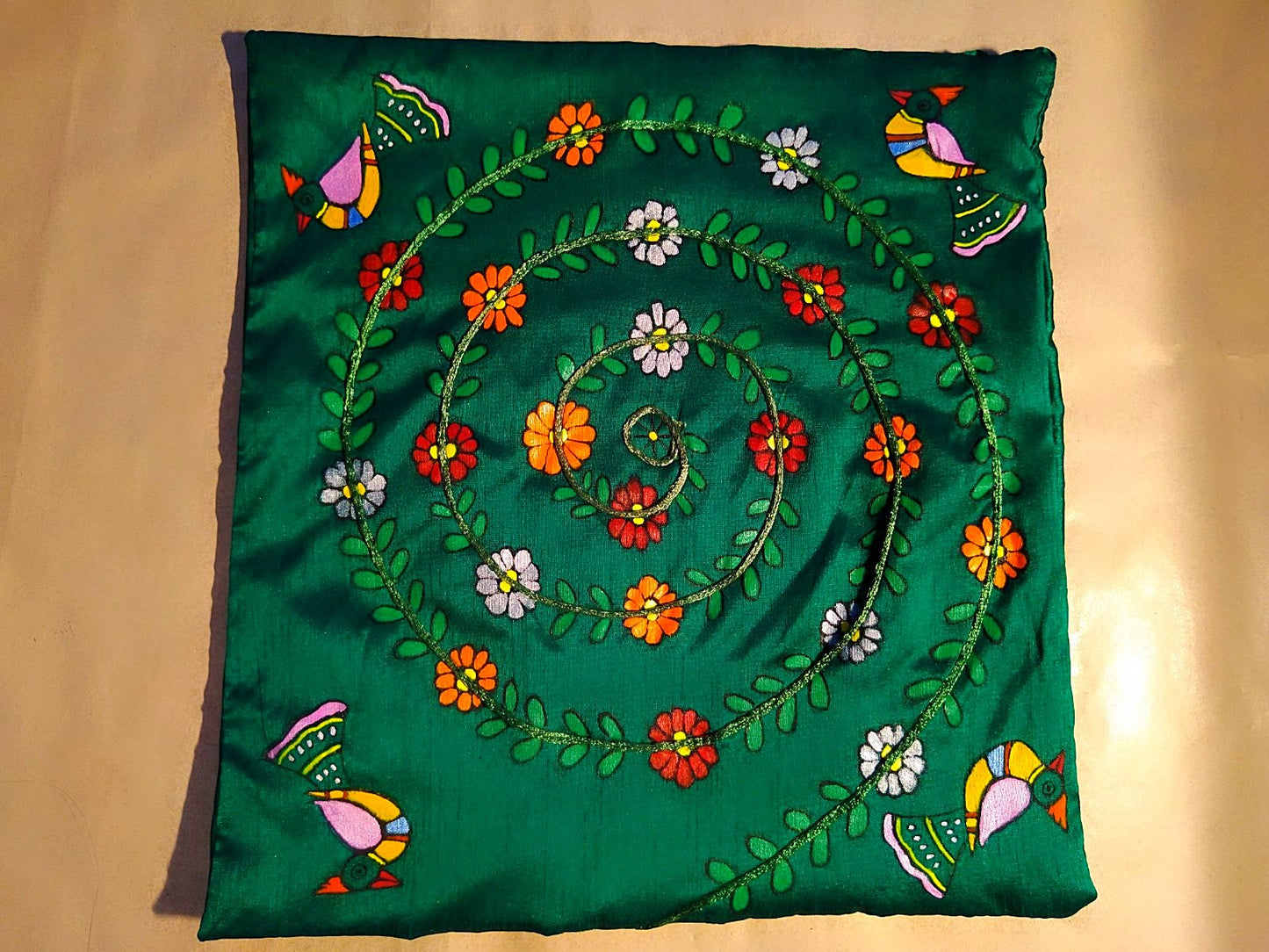 Cushion Cover - Floral Mithila Art - Ahaeli