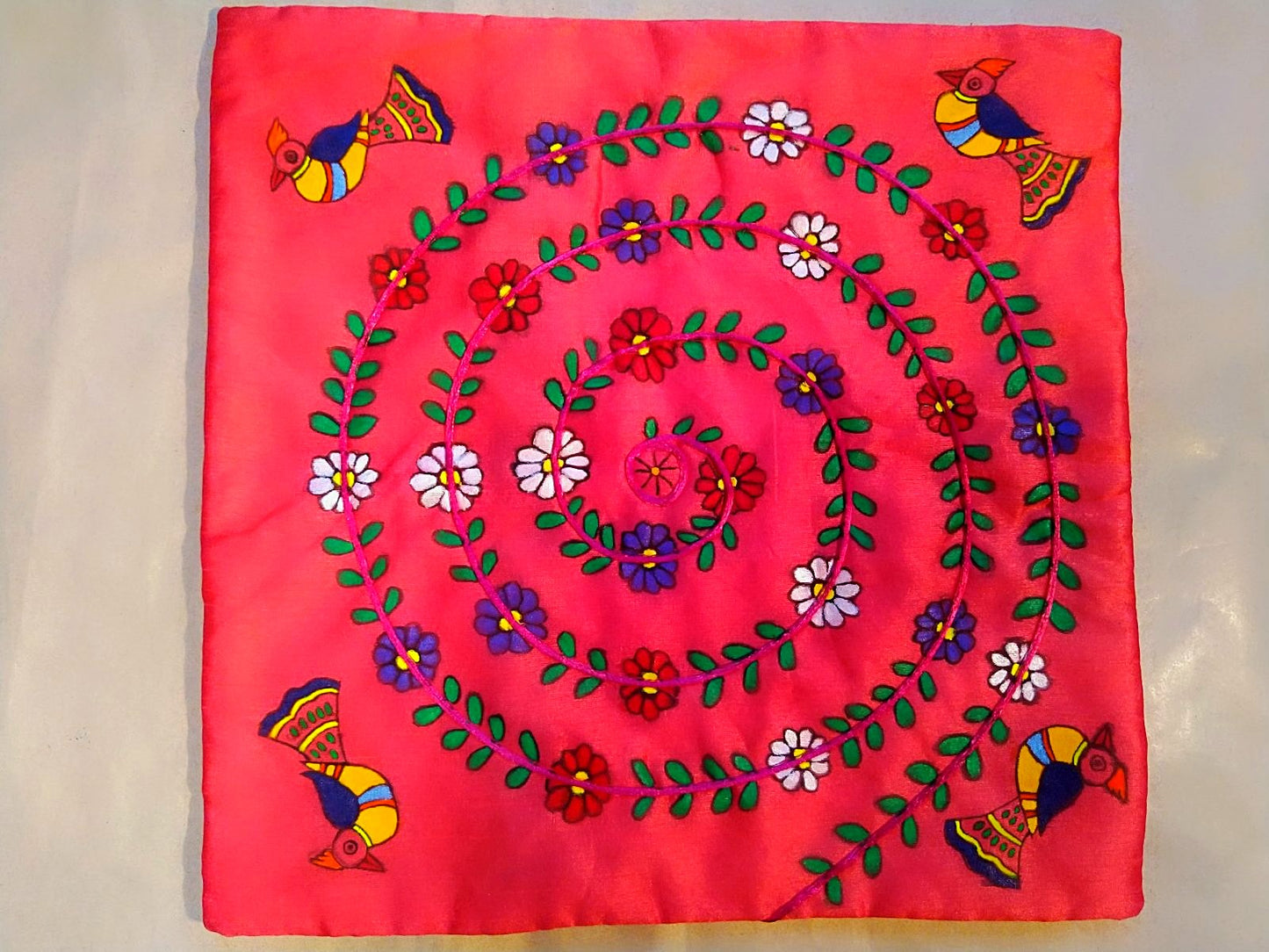 Cushion Cover - Floral Mithila Art - Ahaeli