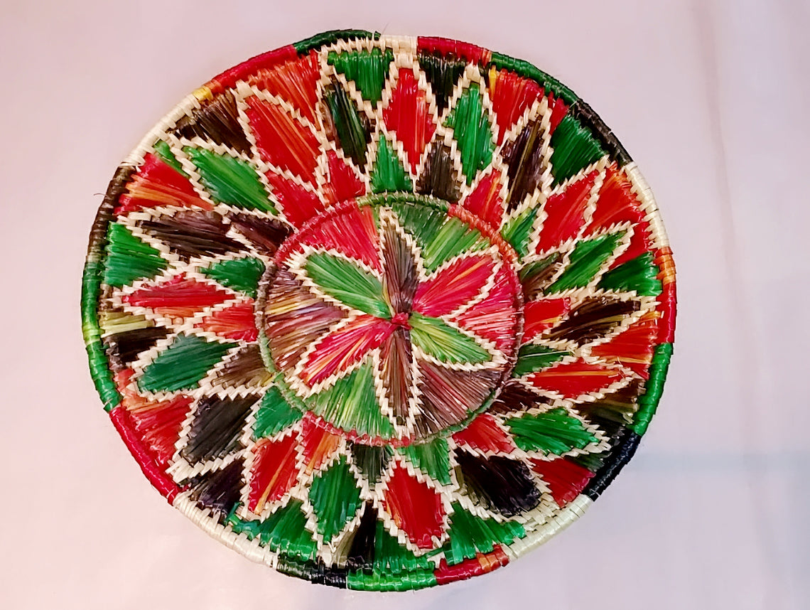 Sikki Grass Decorative Basket- Red & Green Floral Small - Ahaeli