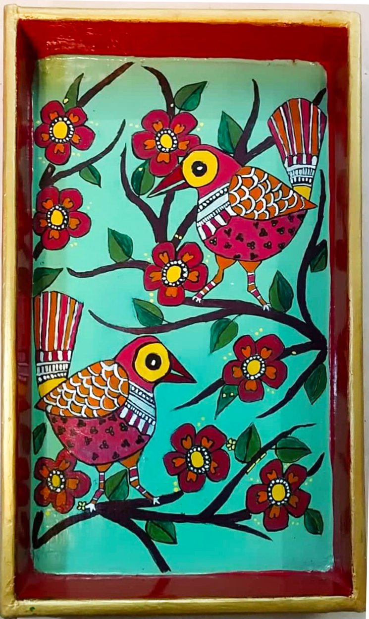 Wooden Tray - Cheerful Birds (Mithila Art) - Ahaeli
