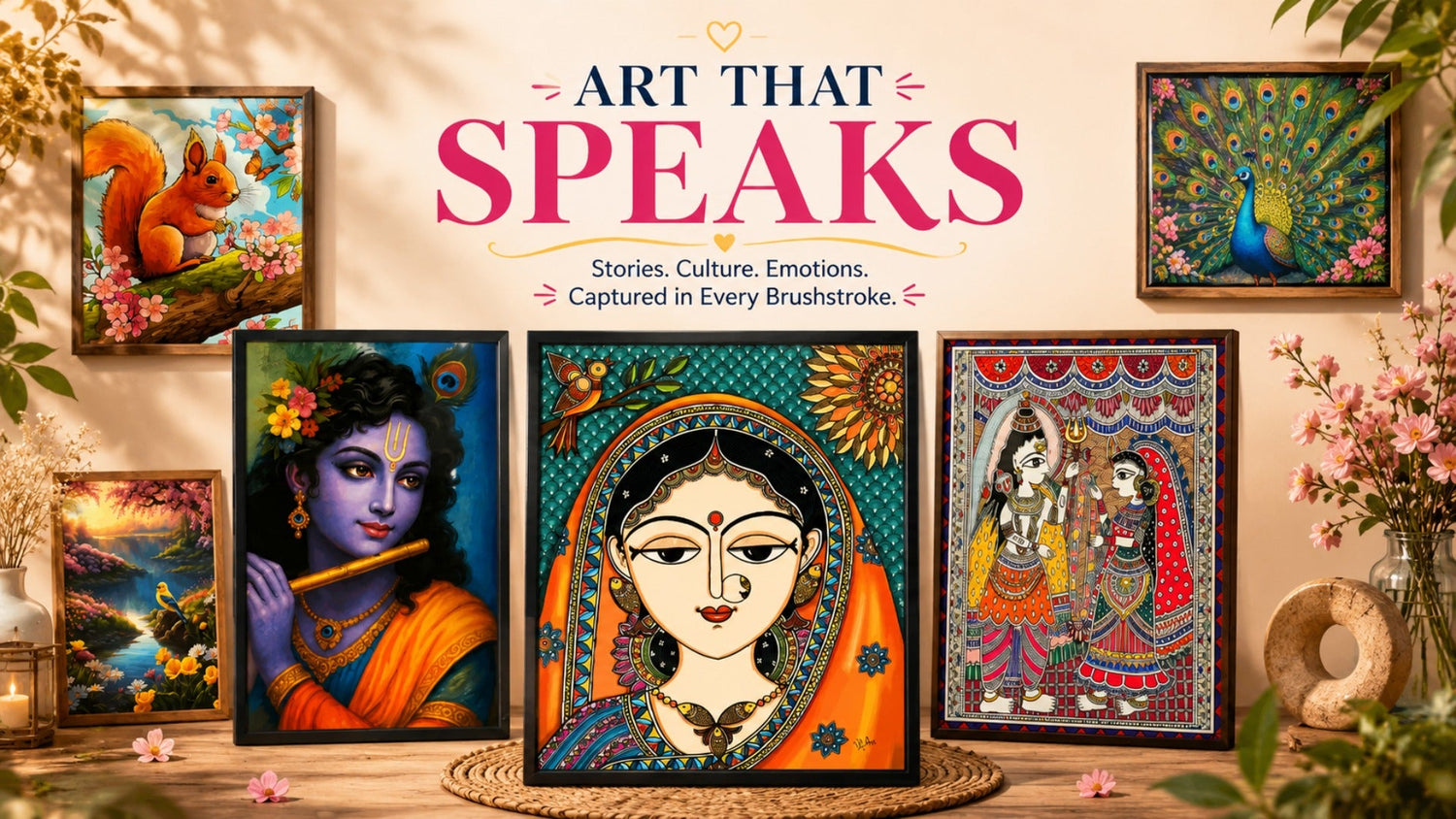 Ahaeli canvas art collection featuring cultural, traditional and decorative artwork designs