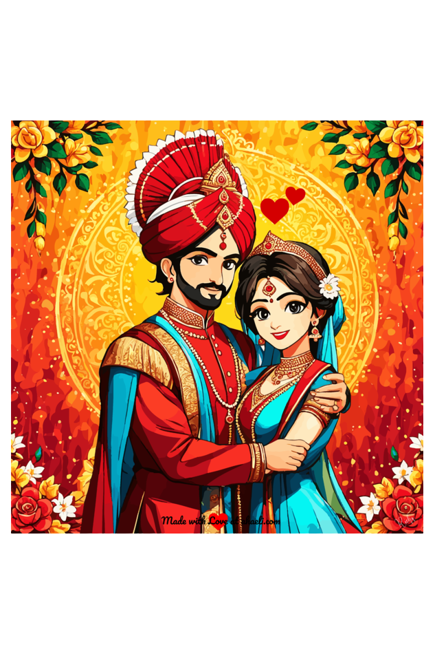 Personalized Indian Wedding Art - Golden Glow of Love - Ahaeli