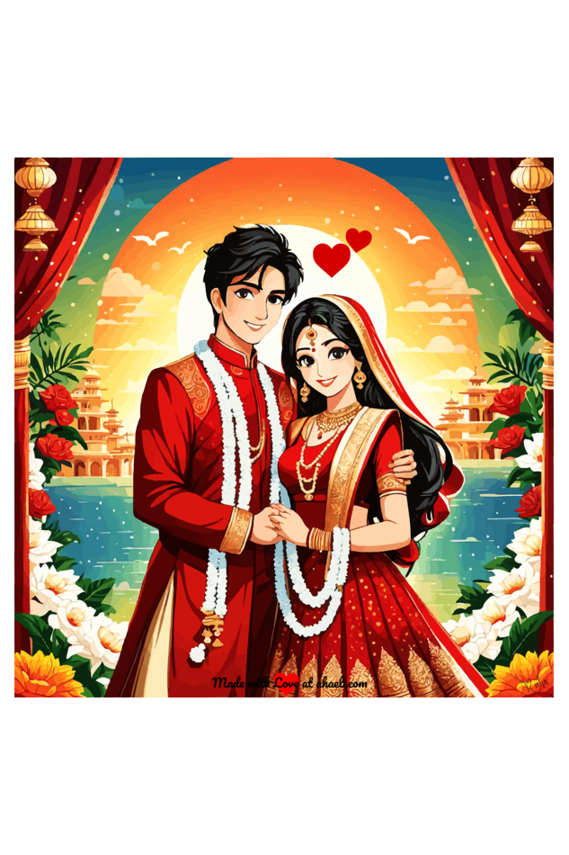 Personalized Indian Wedding Art - Sunrise Serenade - Ahaeli