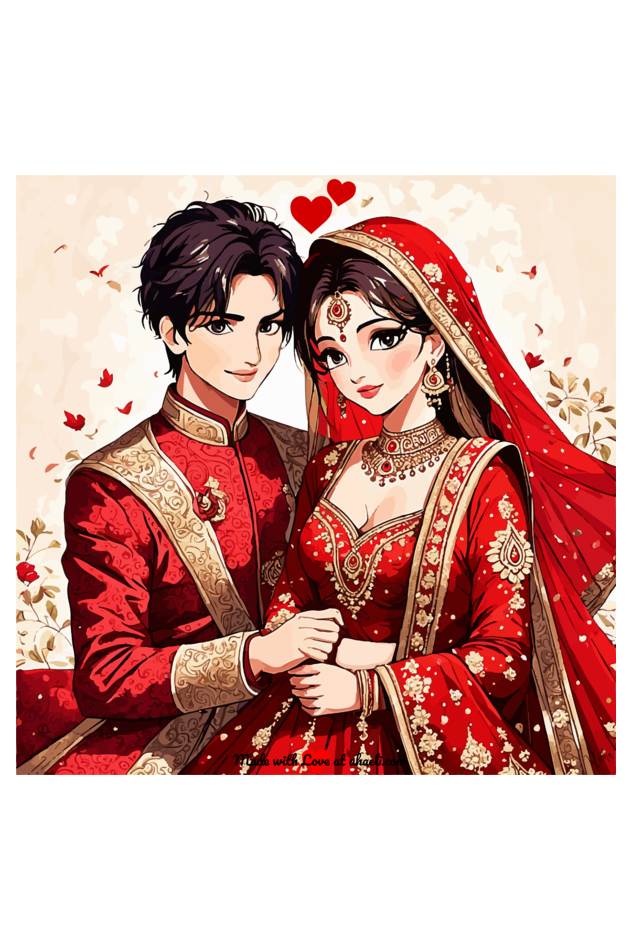 Personalized Indian Wedding Art - Scarlet Serenade