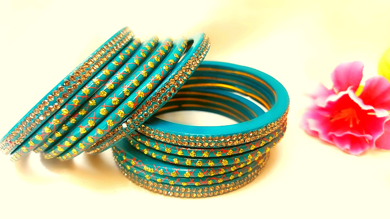 Lac Bangles - Peacock Green Crisscross (Set of 12) - Ahaeli