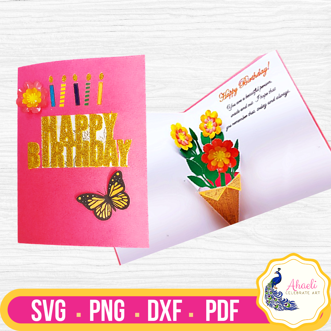 Floral Surprise Pop-up Card Templates - Ahaeli