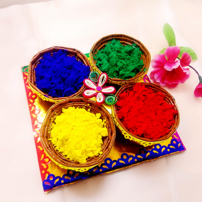 Holi Organic Colours - Pack of 4 colors (Quilled Basket) - Ahaeli