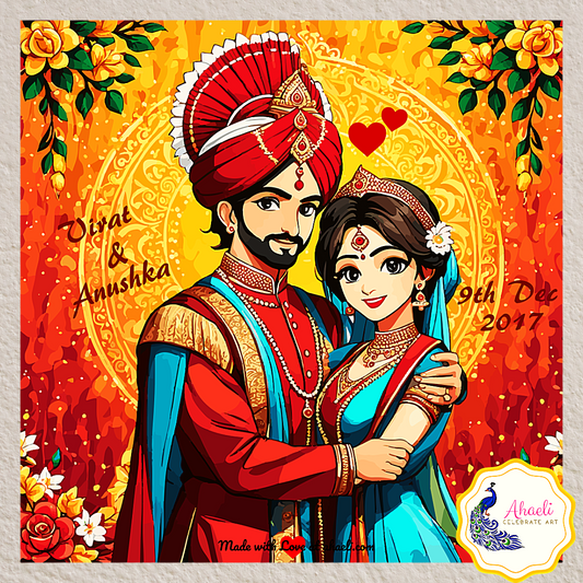 Personalized Indian Wedding Art - Golden Glow of Love - Ahaeli
