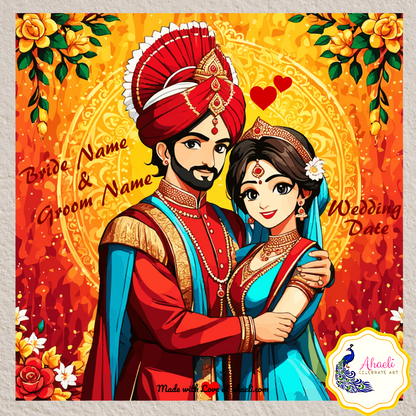 Personalized Indian Wedding Art - Golden Glow of Love - Ahaeli