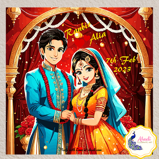 Personalized Indian Wedding Art - Golden Moments - Ahaeli