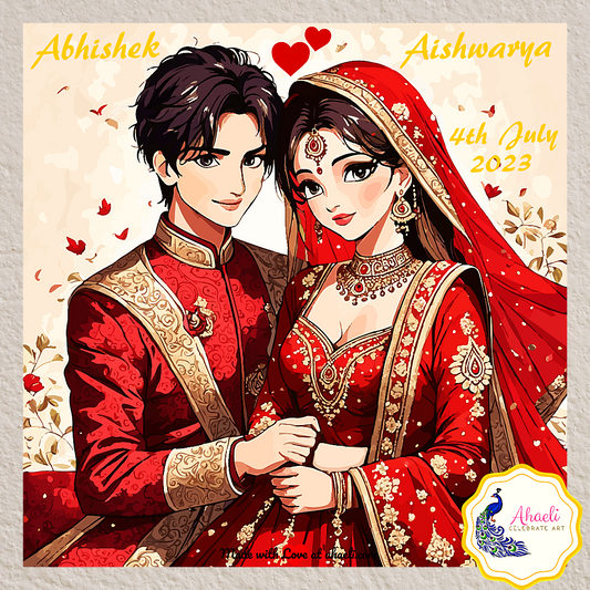 Personalized Indian Wedding Art - Scarlet Serenade