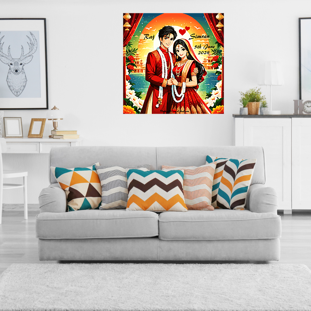 Personalized Indian Wedding Art - Sunrise Serenade - Ahaeli