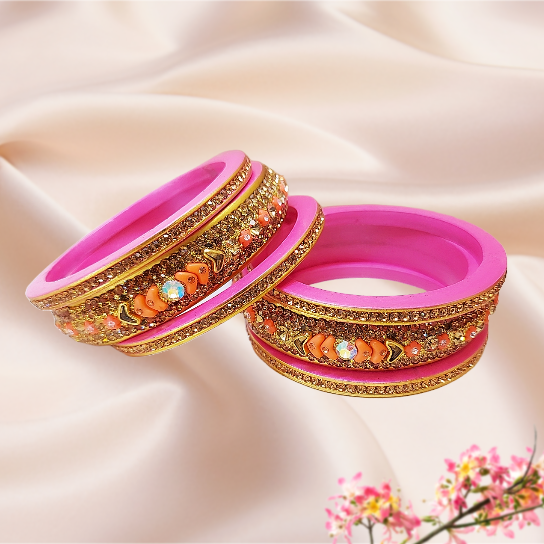 Lac Bangles - Pink Petals (Set of 6) - Ahaeli