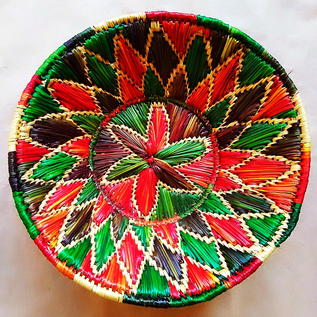 Sikki Grass Decorative Basket- Red & Green Floral Small - Ahaeli