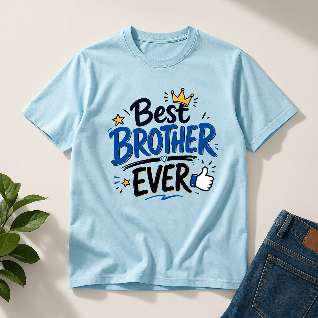 Ahaeli Best Brother Ever baby blue men's cotton T-shirt with premium graphic print.