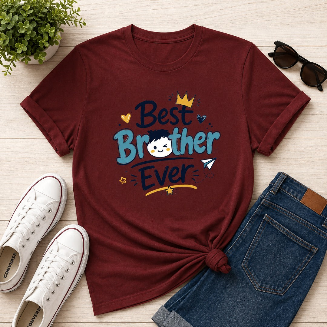 Ahaeli Best Brother Ever Cute Graphic brick red men's cotton T-shirt with premium printed design.