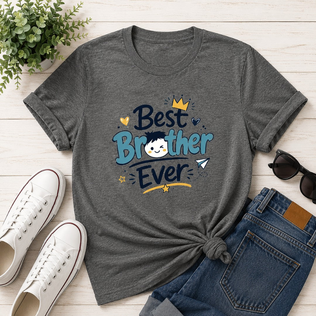 Ahaeli Best Brother Ever Cute Graphic charcoal melange men's cotton T-shirt with premium printed design.