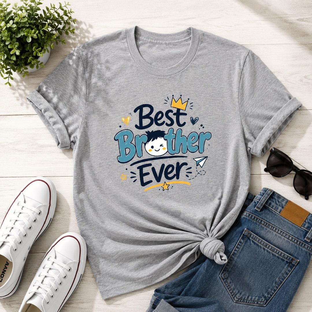 Ahaeli Best Brother Ever Cute Graphic grey melange men's cotton T-shirt with premium printed design.