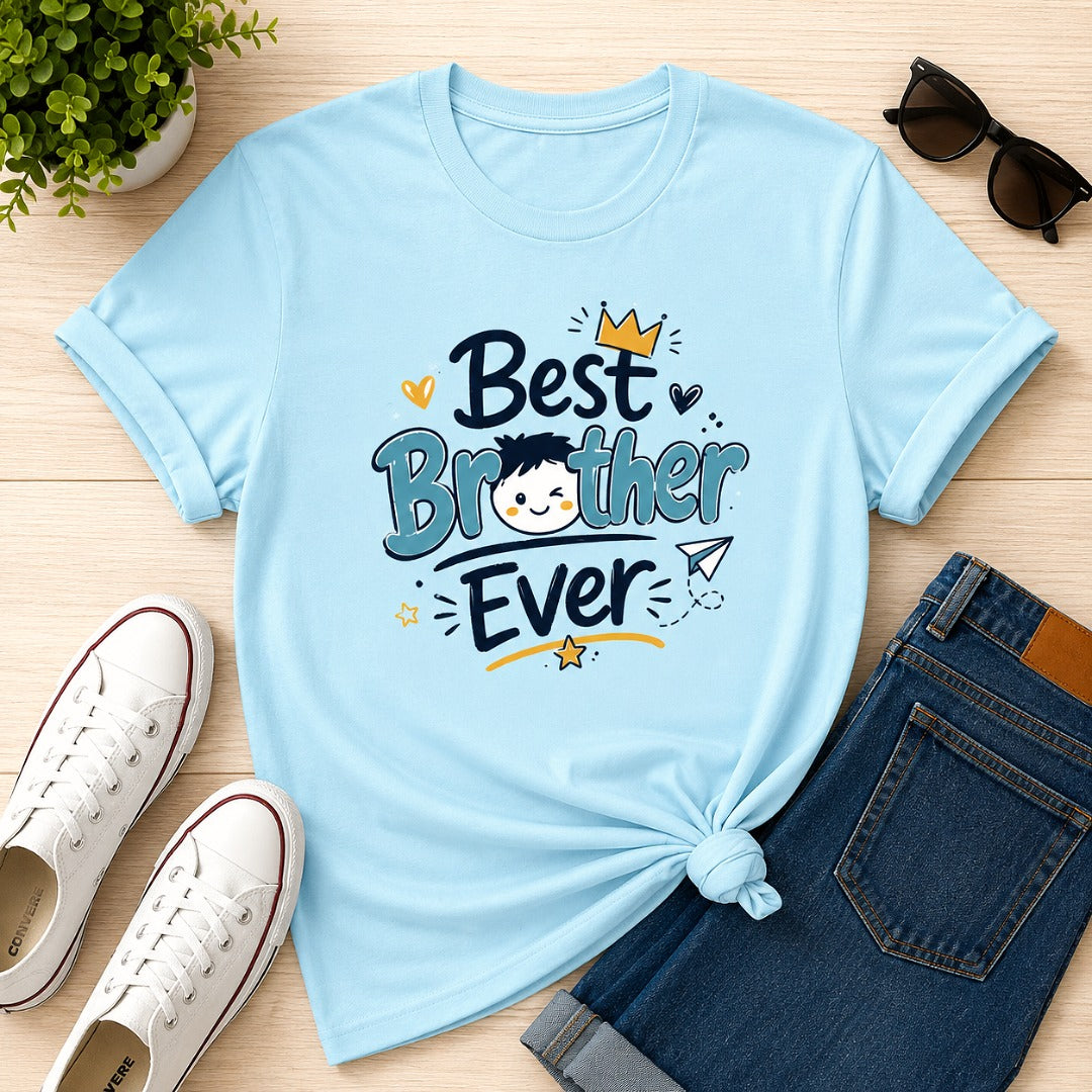 Ahaeli Best Brother Ever Cute Graphic light blue men's cotton T-shirt with premium printed design.
