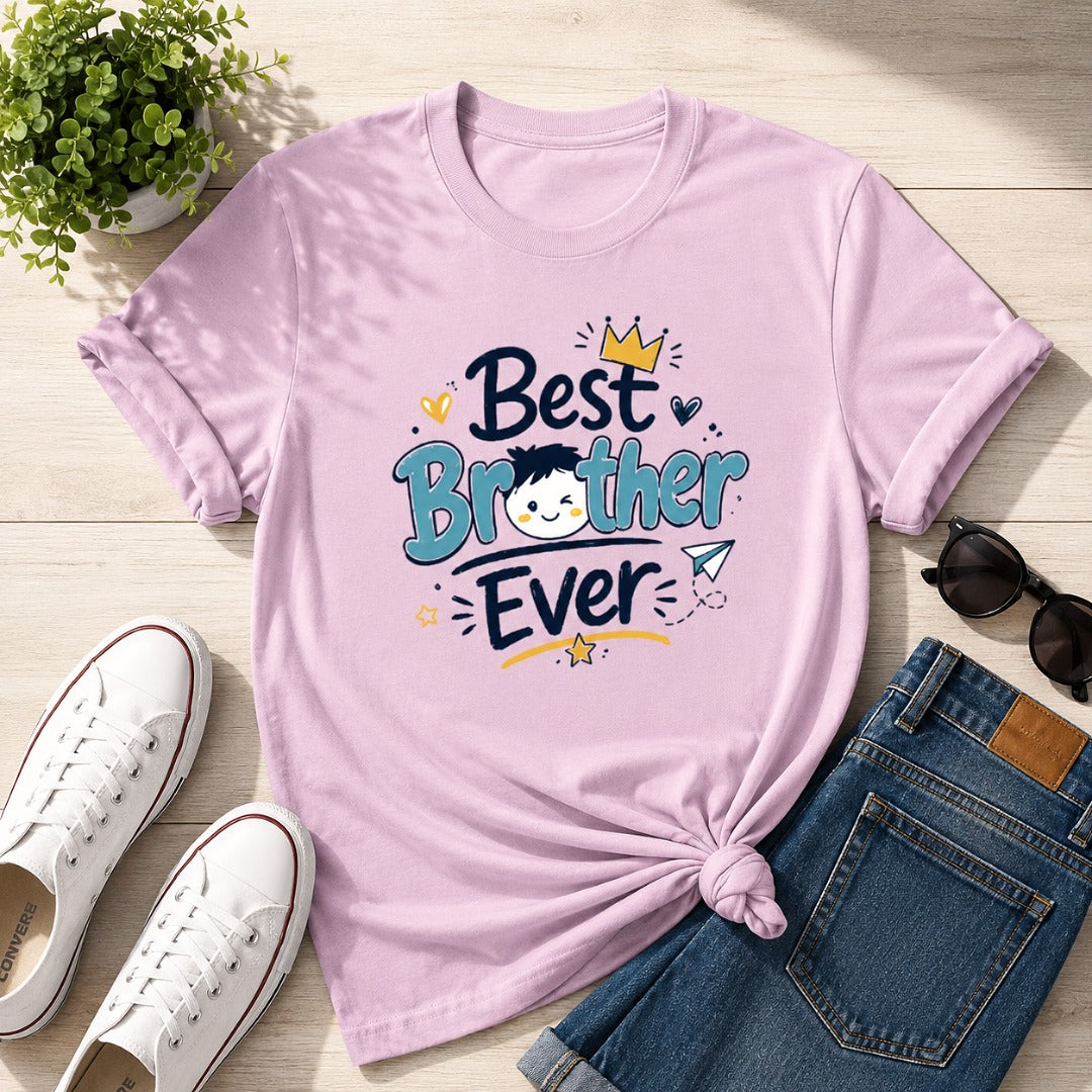 Ahaeli Best Brother Ever Cute Graphic light pink men's cotton T-shirt with premium printed design.