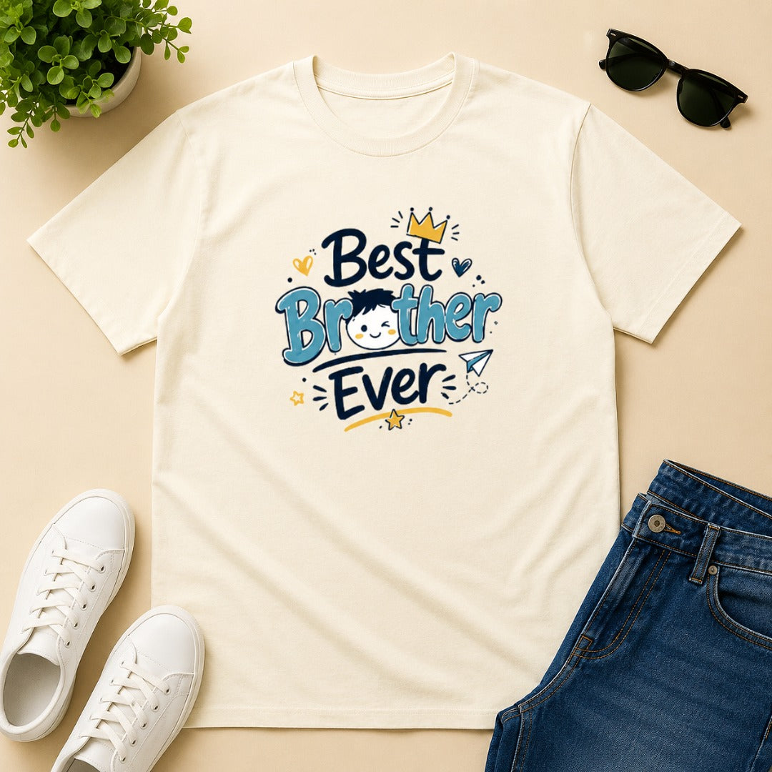 Ahaeli Best Brother Ever Cute Graphic off white men's cotton T-shirt with premium printed design.