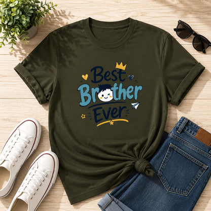Ahaeli Best Brother Ever Cute Graphic olive green men's cotton T-shirt with premium printed design.