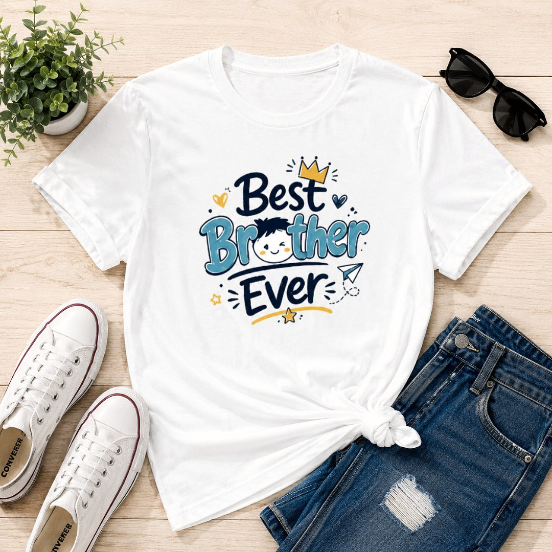 Ahaeli Best Brother Ever Cute Graphic white men's cotton T-shirt with premium printed design.
