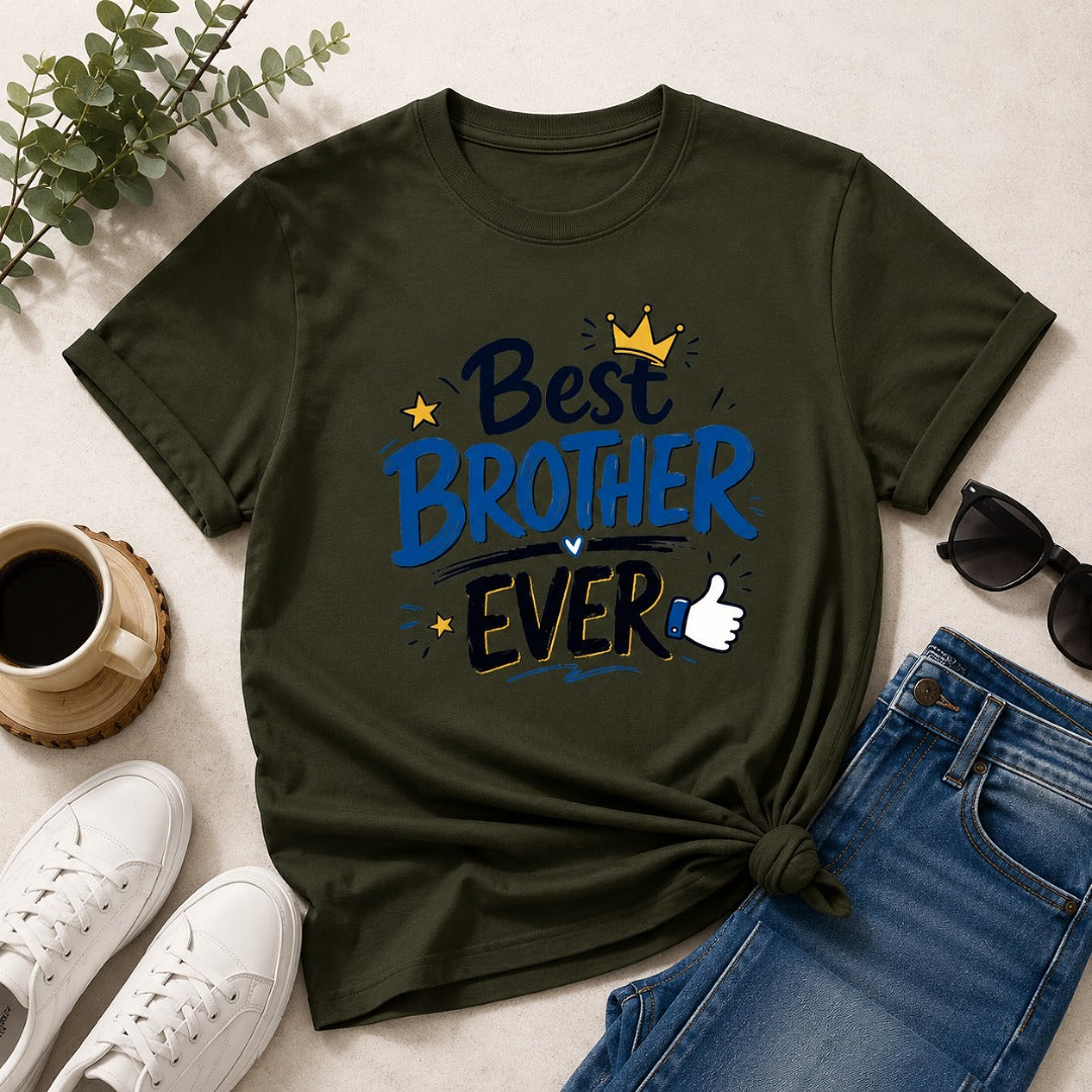 Ahaeli Best Brother Ever olive green men's cotton T-shirt with premium graphic print.