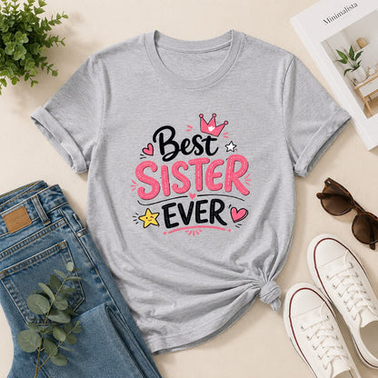 Ahaeli Best Sister Ever grey melange women's cotton T-shirt with premium graphic print.
